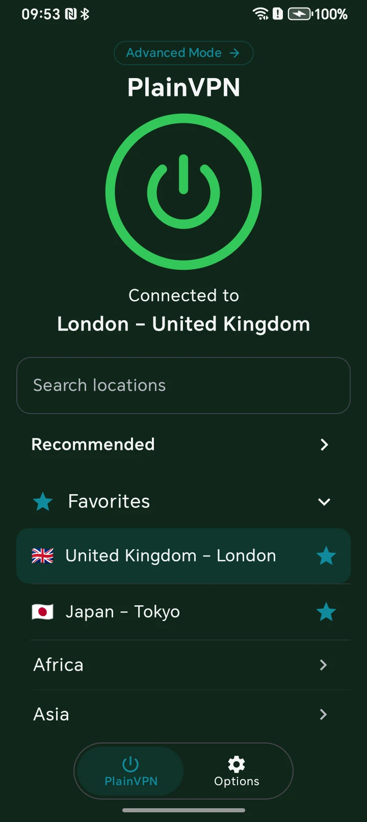 PlainVPN Android — Simple mode