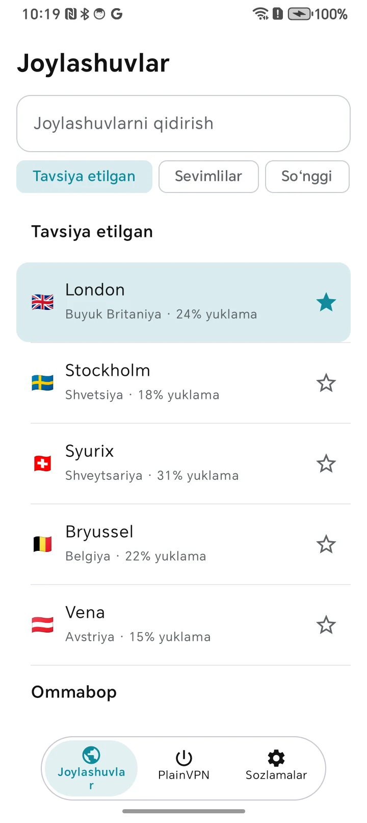 PlainVPN Android &mdash; Joylashuvni toping. Saralanganlarga qo&lsquo;shing.