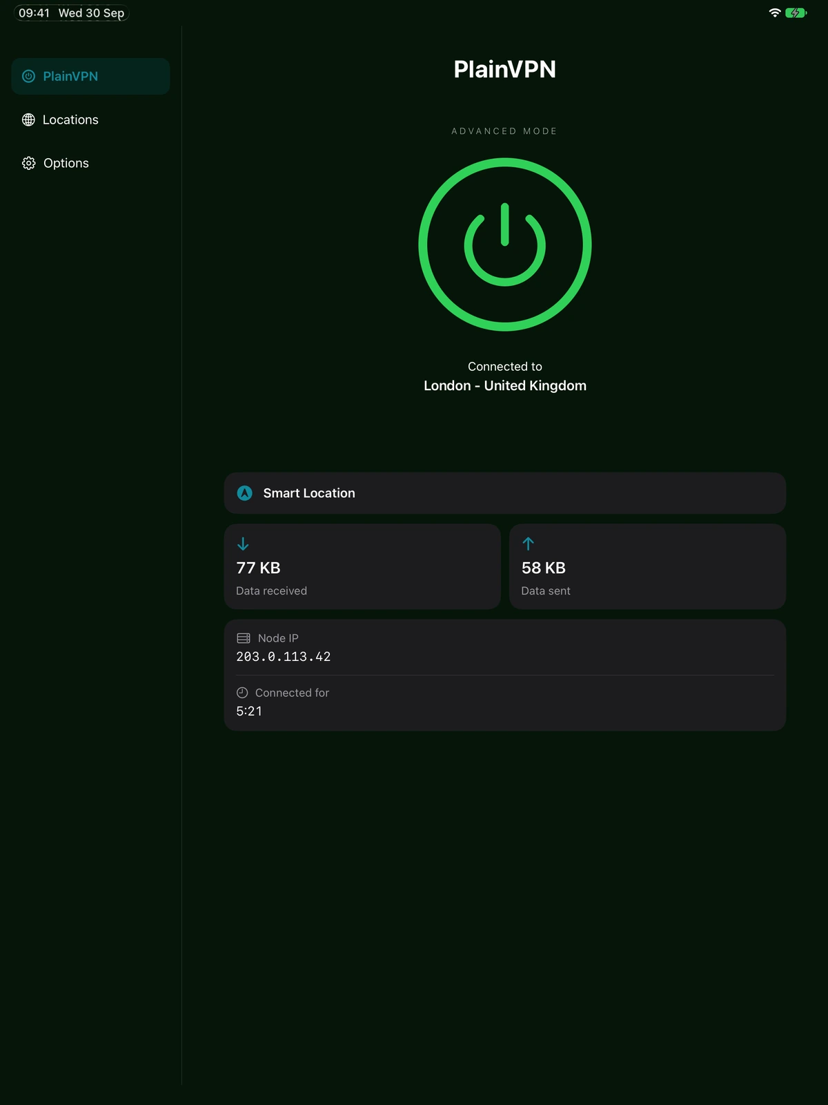 PlainVPN iPad — Advanced mode