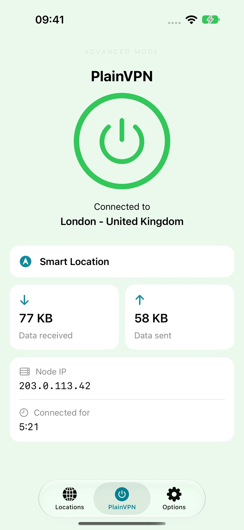 PlainVPN iPhone — Advanced mode