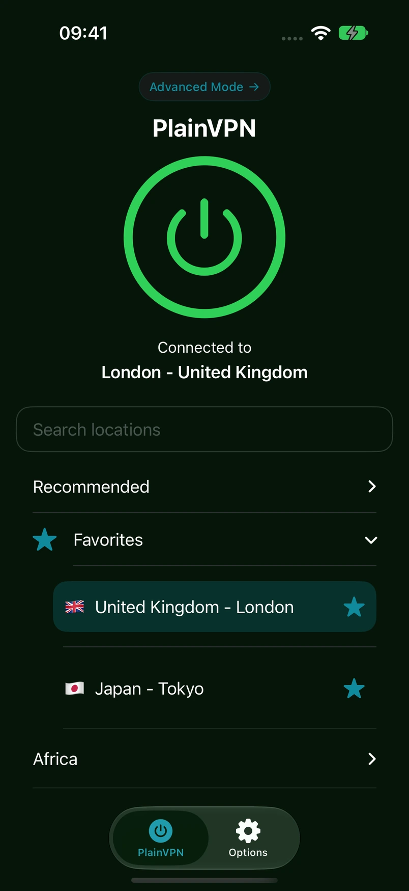 PlainVPN iPhone — Simple mode