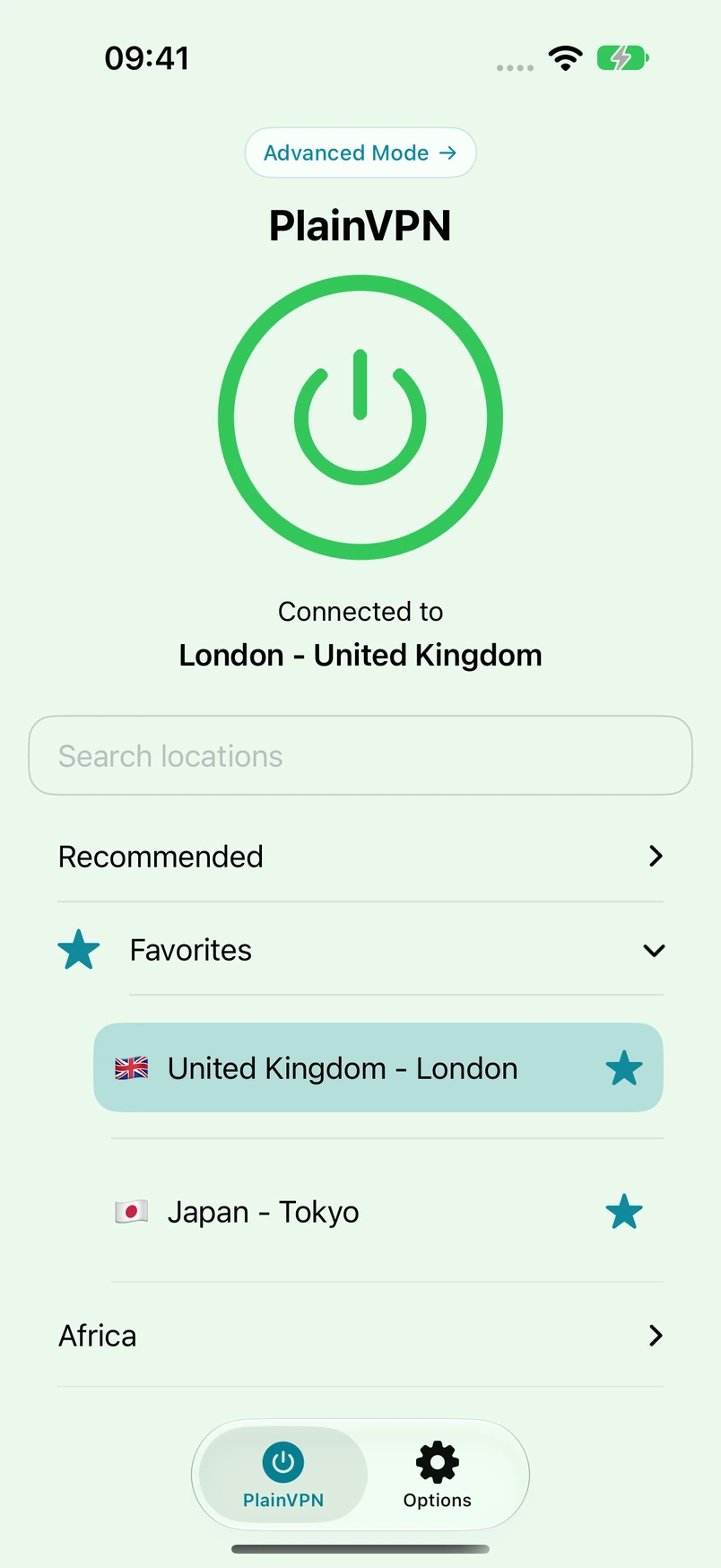 PlainVPN iPhone — Simple mode