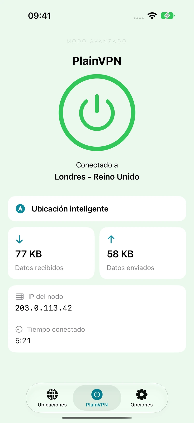 PlainVPN iPhone — Modo Avanzado