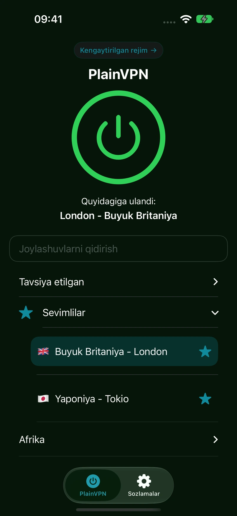 PlainVPN iPhone — Oddiy rejim