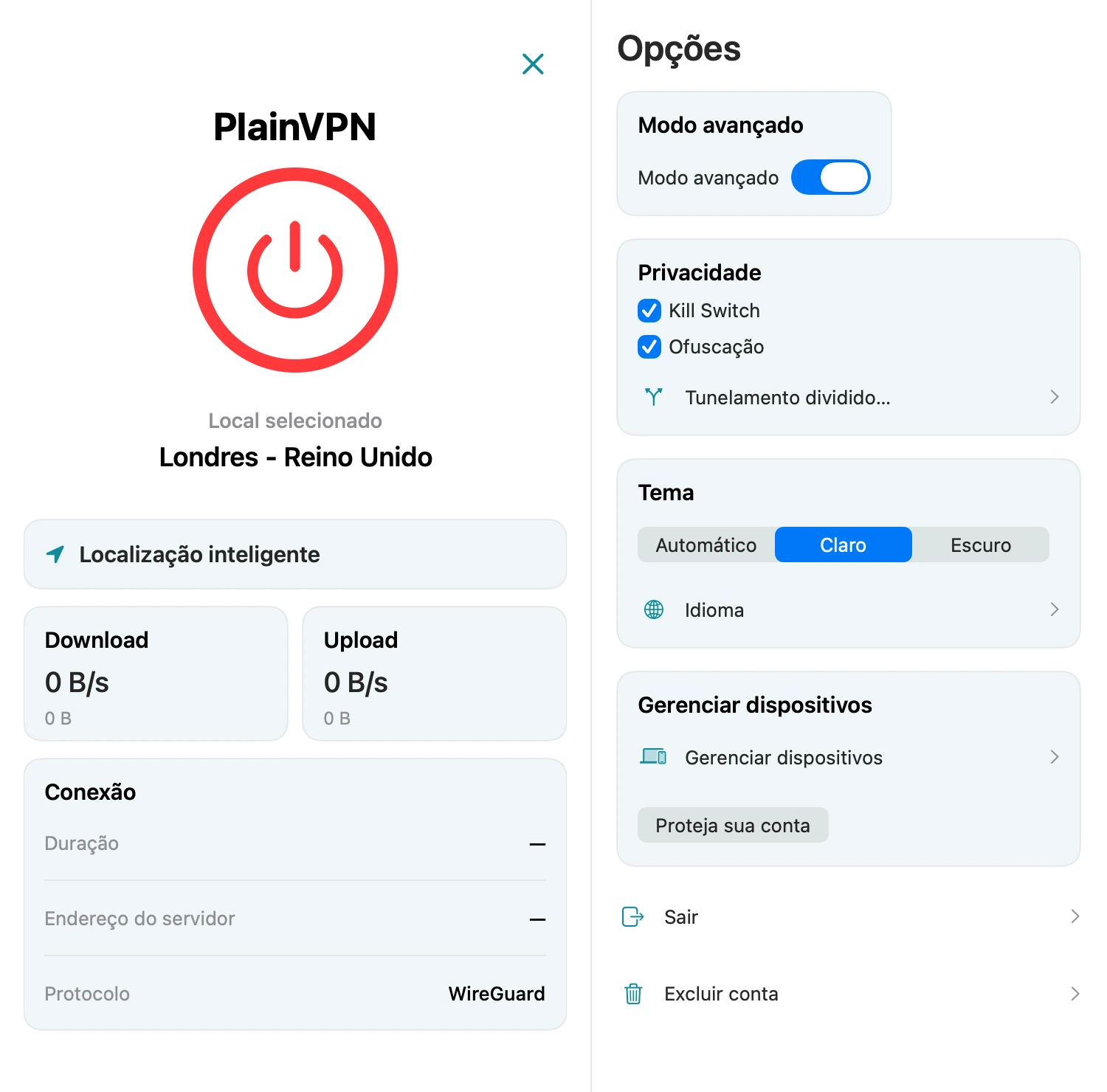 PlainVPN — Ajude a evitar vazamentos com o Kill Switch
