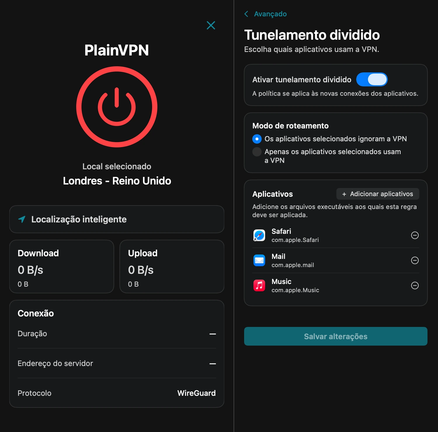 PlainVPN — Escolha quais apps do Mac usam a VPN