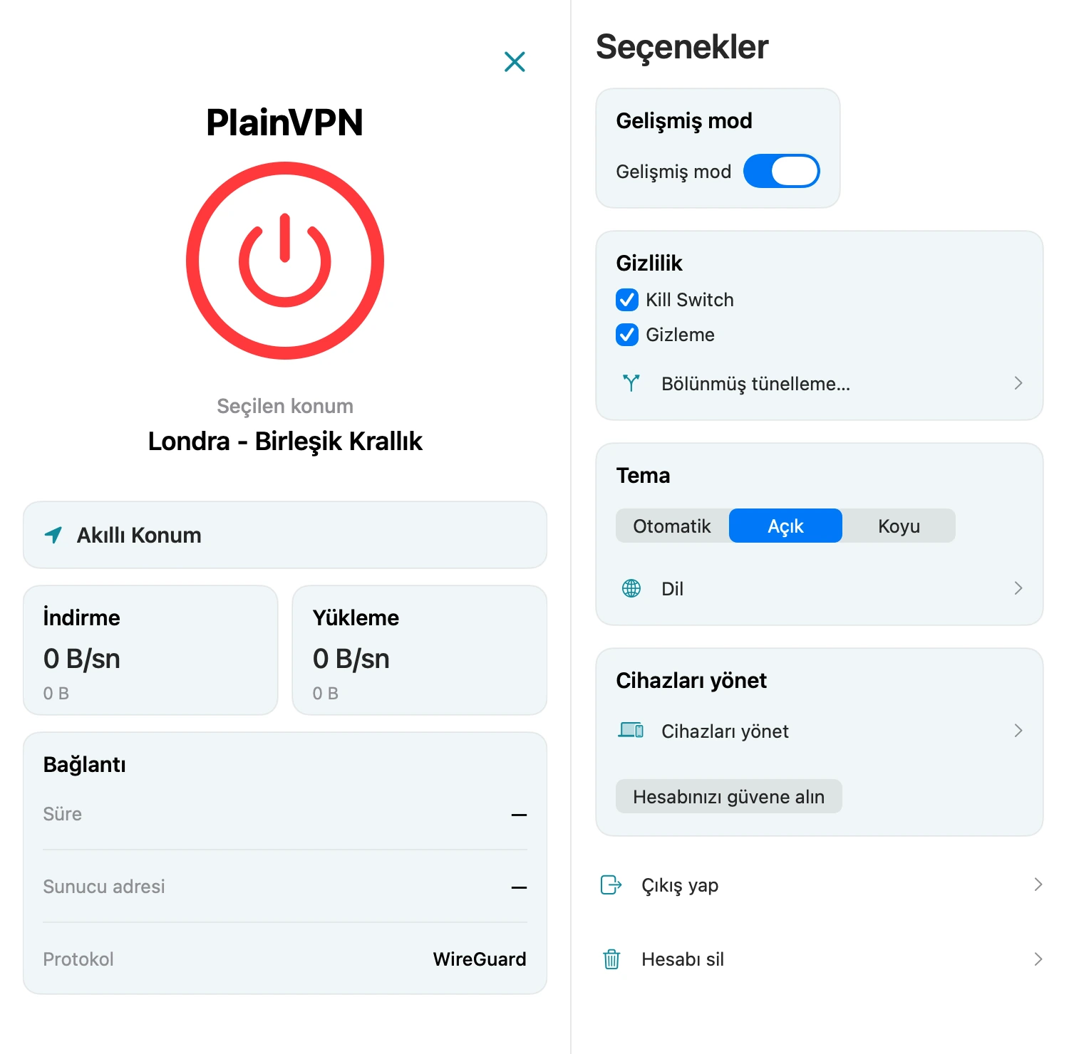 PlainVPN — Kill Switch ile trafik sızıntılarını önlemeye yardımcı olun