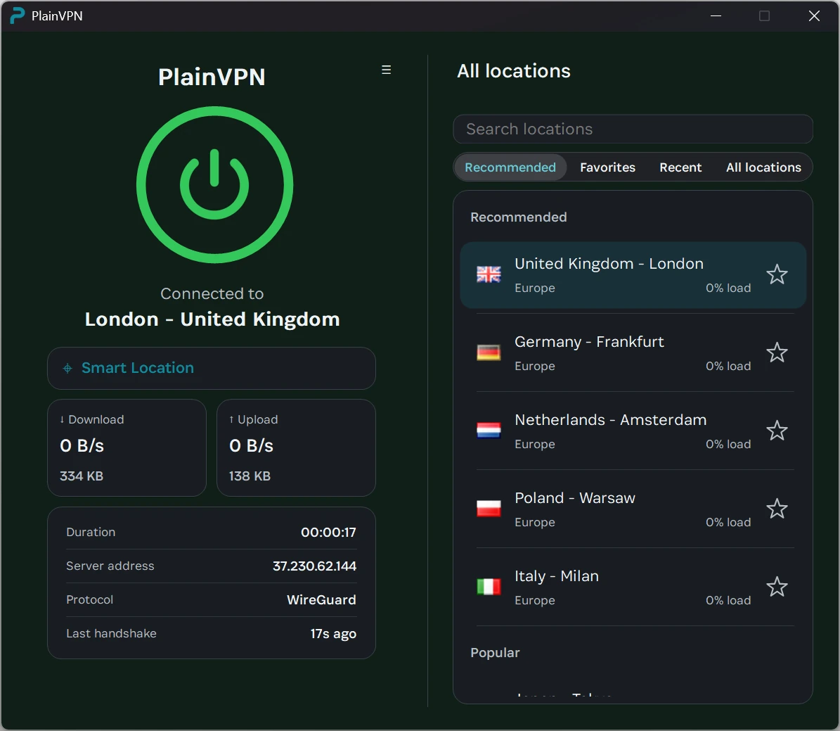 PlainVPN — Advanced mode