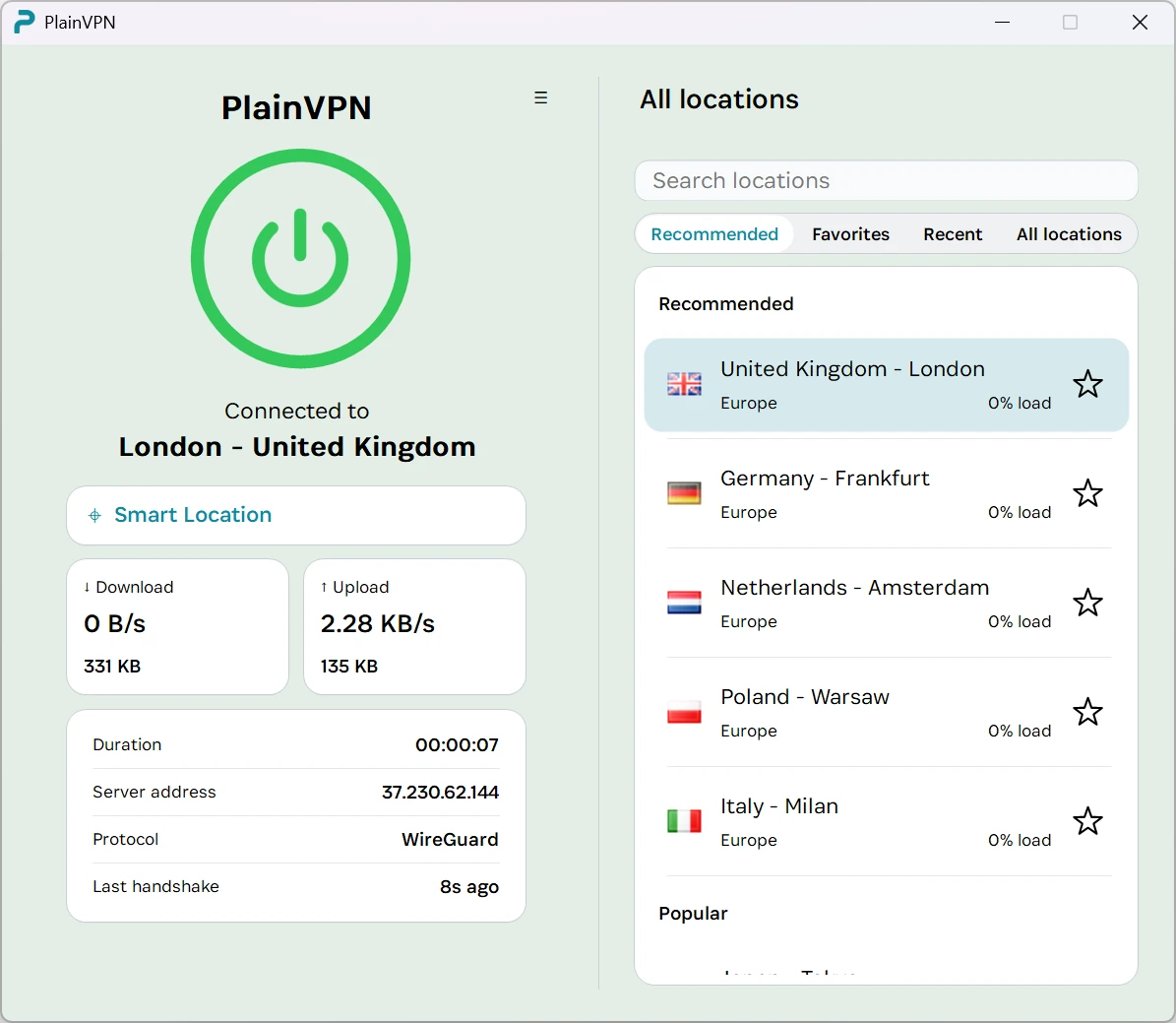 PlainVPN — Advanced mode