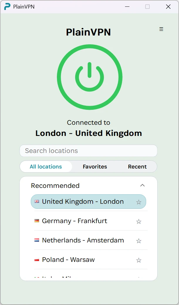 PlainVPN — Simple mode