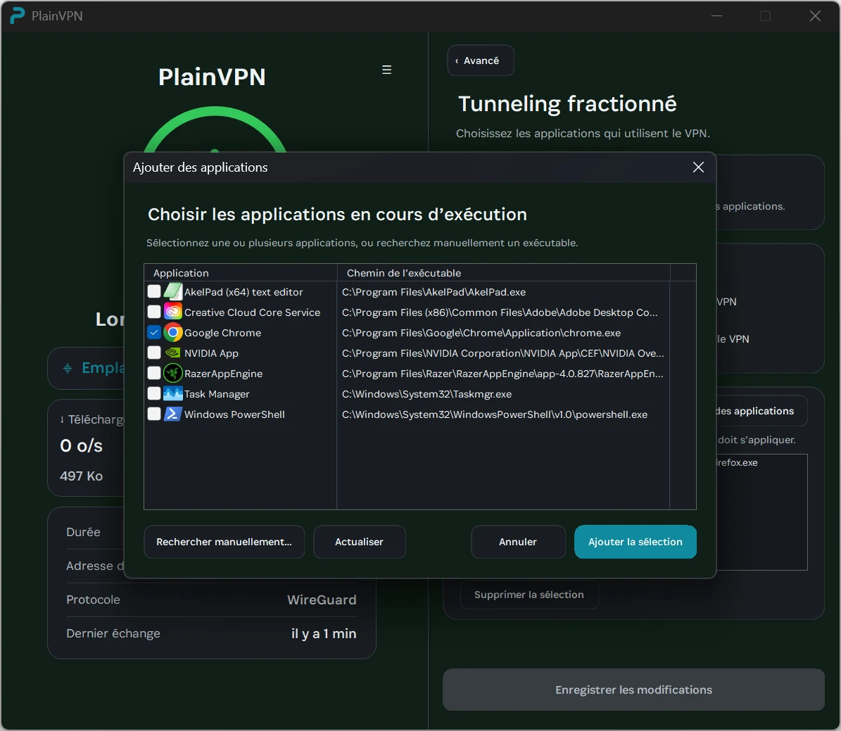 PlainVPN — Choisissez les applications Windows qui utilisent le VPN