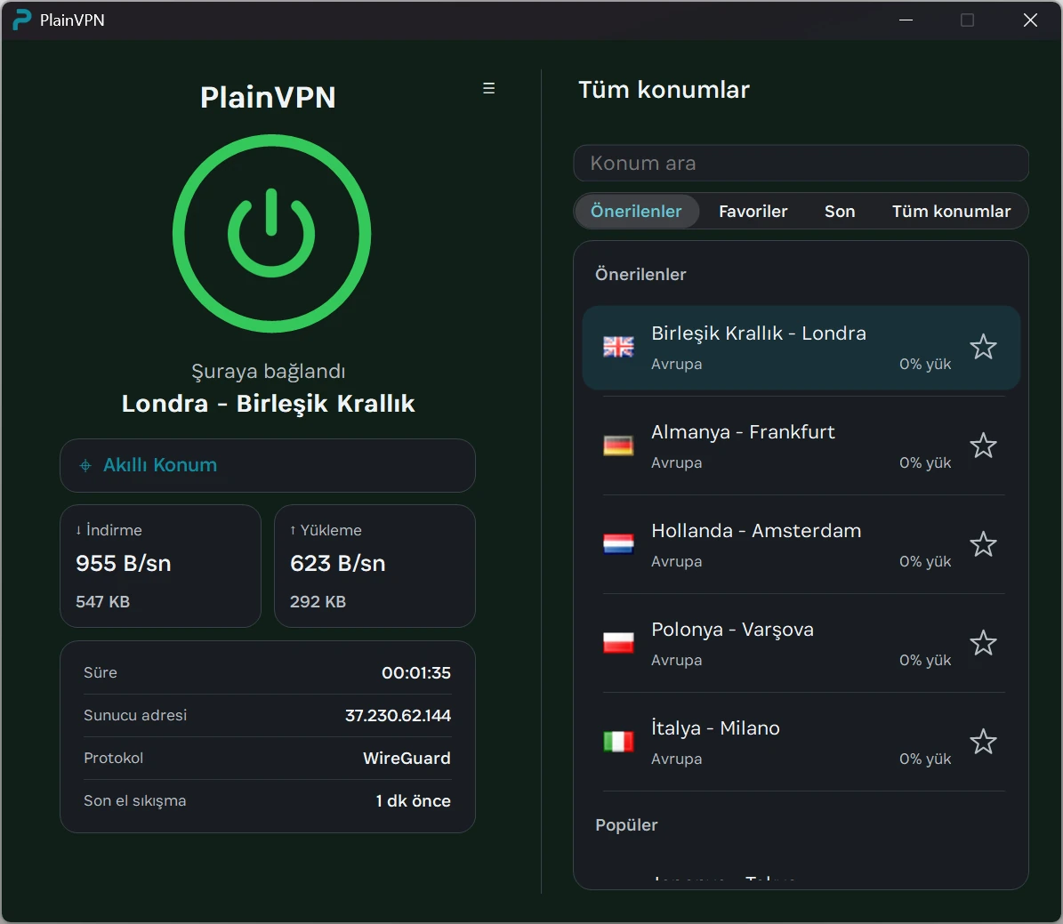 PlainVPN &mdash; Gelişmiş mod