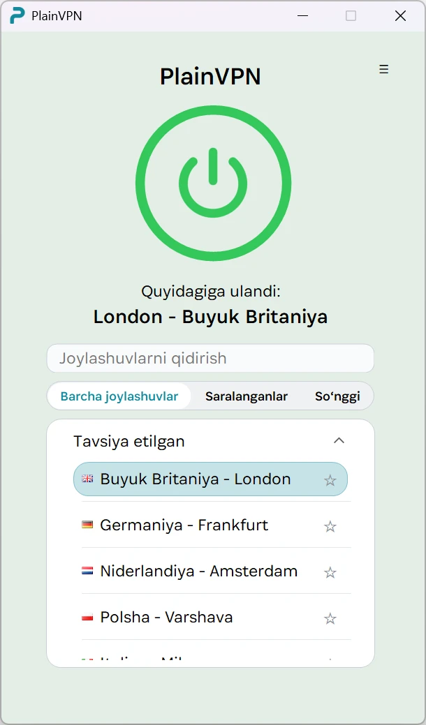 PlainVPN &mdash; Oddiy rejim